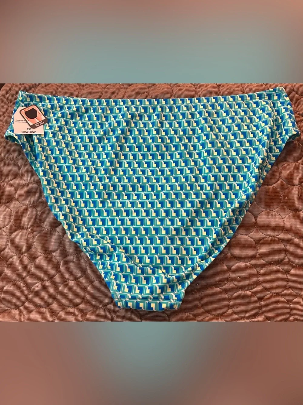 Time and Tru Turquoise and Navy Geometric Bikini Bottoms